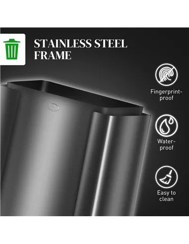 HOMCOM 3 x 15L Pedal Bin, Steel Triple Kitchen Bin with Soft Close Lid, Removable Inner Buckets, Fingerprint-Proof, Black