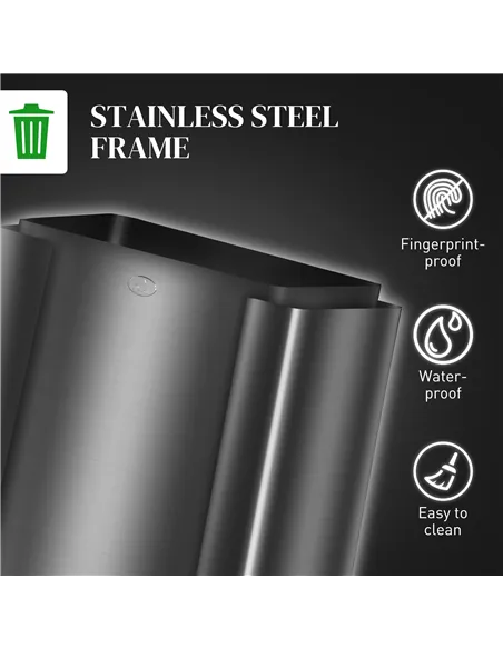 HOMCOM 3 x 15L Pedal Bin, Steel Triple Kitchen Bin with Soft Close Lid, Removable Inner Buckets, Fingerprint-Proof, Black