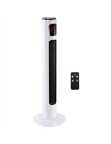 HOMCOM 38'' Freestanding Tower Fan, 3 Speed 3 Mode, 12h Timer, 70 Degree Oscillation, LED Panel, 5M Remote Controller, White