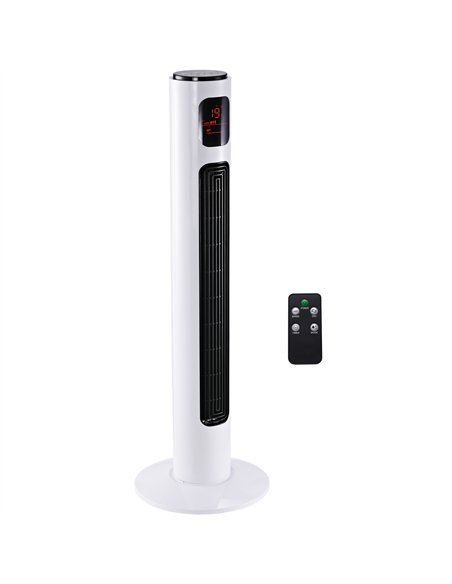 HOMCOM 38'' Freestanding Tower Fan, 3 Speed 3 Mode, 12h Timer, 70 Degree Oscillation, LED Panel, 5M Remote Controller, White