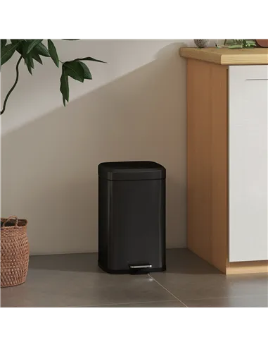 HOMCOM 20L Modern Boxy Metal Home Kitchen Bin - Black