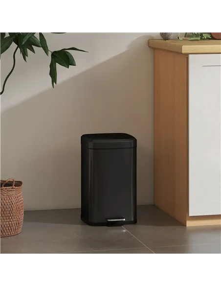 HOMCOM 20L Modern Boxy Metal Home Kitchen Bin - Black