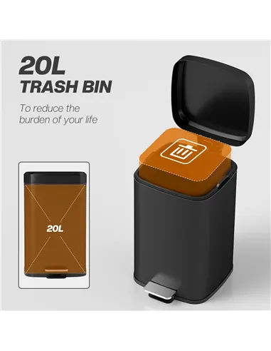 HOMCOM 20L Modern Boxy Metal Home Kitchen Bin - Black