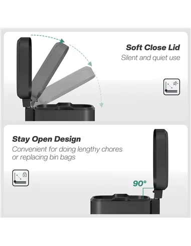 HOMCOM 20L Modern Boxy Metal Home Kitchen Bin - Black