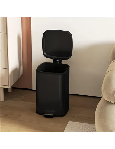 HOMCOM 20L Modern Boxy Metal Home Kitchen Bin - Black