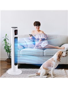 HOMCOM 38'' Freestanding Tower Fan, 3 Speed 3 Mode, 12h Timer, 70 Degree Oscillation, LED Panel, 5M Remote Controller, White 2