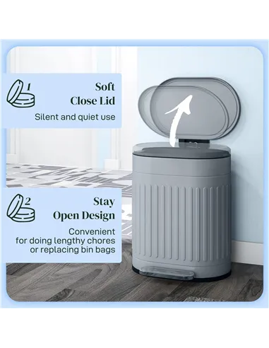 HOMCOM 20L Metal Kitchen Bin, with Soft-Close Lid - Grey