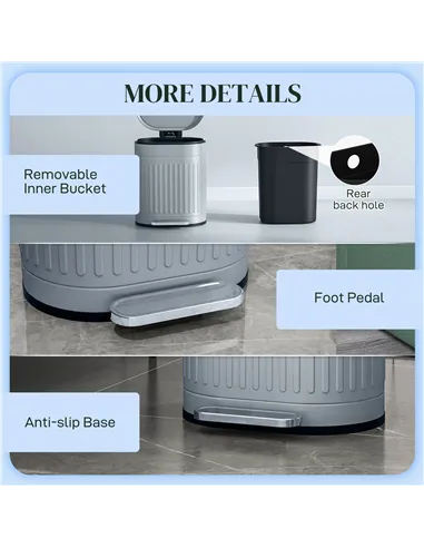 HOMCOM 20L Metal Kitchen Bin, with Soft-Close Lid - Grey