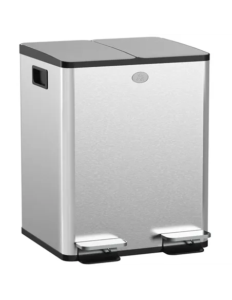 HOMCOM 40L Dual Compartment Stainless Steel Bin, with Deodoriser Holders - Silver Tone