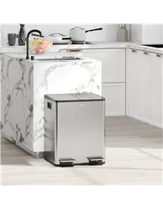 HOMCOM 40L Dual Compartment Stainless Steel Bin, with Deodoriser Holders - Silver Tone 2