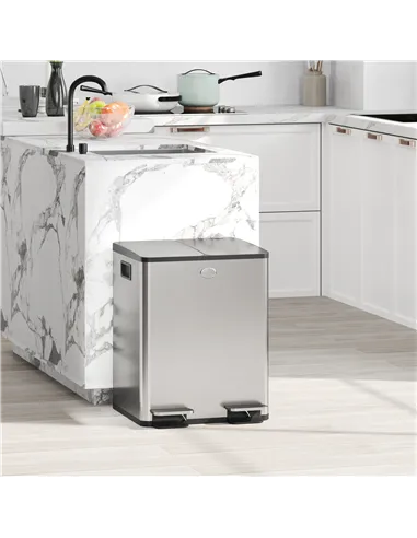 HOMCOM 40L Dual Compartment Stainless Steel Bin, with Deodoriser Holders - Silver Tone