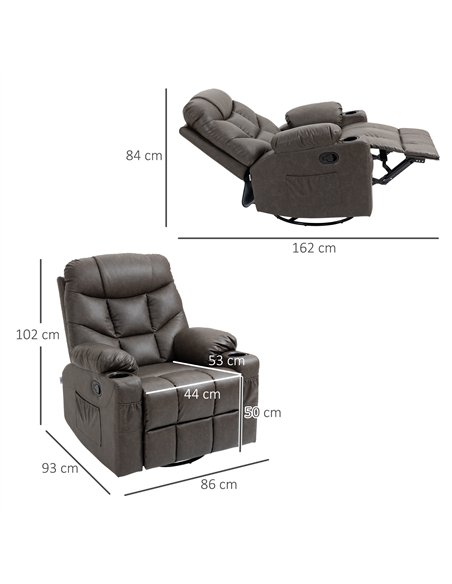 HOMCOM Manual Reclining Chair, Recliner Armchair with Faux Leather, Footrest, Cup Holders, 86x93x102cm, Brown