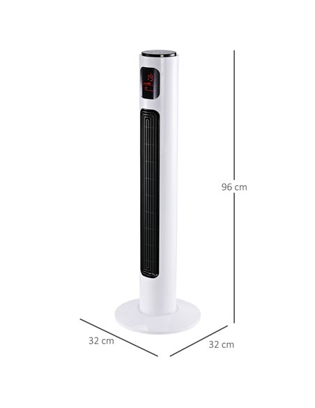HOMCOM 38'' Freestanding Tower Fan, 3 Speed 3 Mode, 12h Timer, 70 Degree Oscillation, LED Panel, 5M Remote Controller, White
