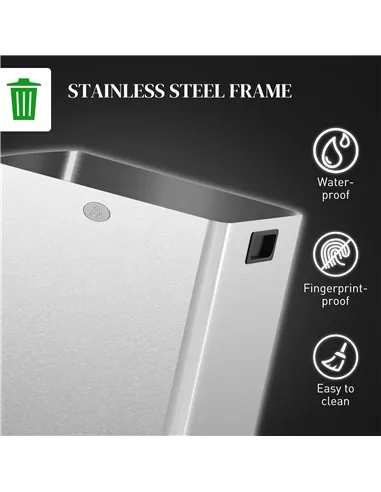 HOMCOM 40L Dual Compartment Stainless Steel Bin, with Deodoriser Holders - Silver Tone