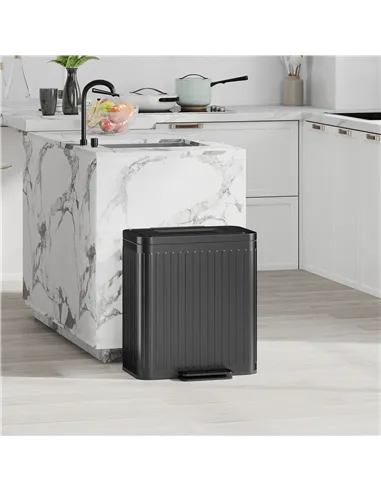 HOMCOM 40L Dual Compartment Rubbish Bin, with Soft-Close Lid - Black