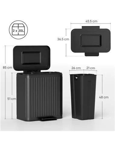HOMCOM 40L Dual Compartment Rubbish Bin, with Soft-Close Lid - Black