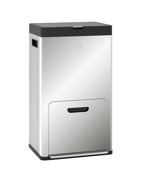 HOMCOM 56L Triple Compartment Stainless Steel Kitchen Bin, with Deodoriser Holders and Wheels - Silver Tone