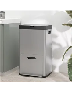 HOMCOM 56L Triple Compartment Stainless Steel Kitchen Bin, with Deodoriser Holders and Wheels - Silver Tone 2