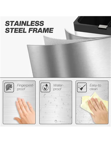 HOMCOM 56L Triple Compartment Stainless Steel Kitchen Bin, with Deodoriser Holders and Wheels - Silver Tone