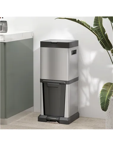 HOMCOM 34L Double Compartment Kitchen Bin, with Soft-Close Lid