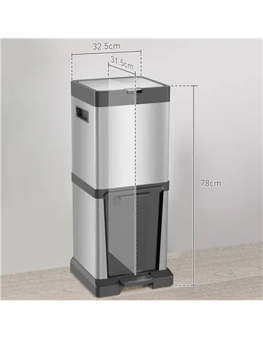 HOMCOM 34L Double Compartment Kitchen Bin, with Soft-Close Lid