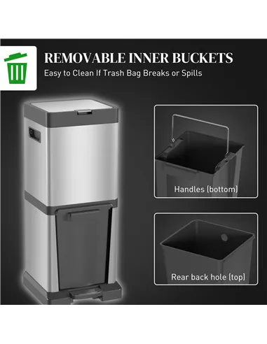 HOMCOM 34L Double Compartment Kitchen Bin, with Soft-Close Lid