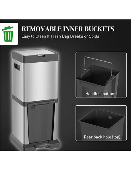 HOMCOM 34L Double Compartment Kitchen Bin, with Soft-Close Lid