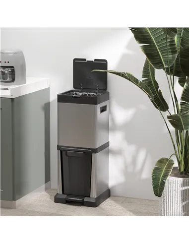 HOMCOM 34L Double Compartment Kitchen Bin, with Soft-Close Lid