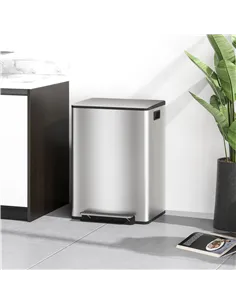 HOMCOM 60L Dual Compartment Stainless Steel Bin, with Deodoriser Holders - Silver Tone 2