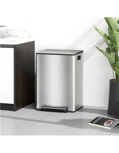 HOMCOM 60L Dual Compartment Stainless Steel Bin, with Deodoriser Holders - Silver Tone