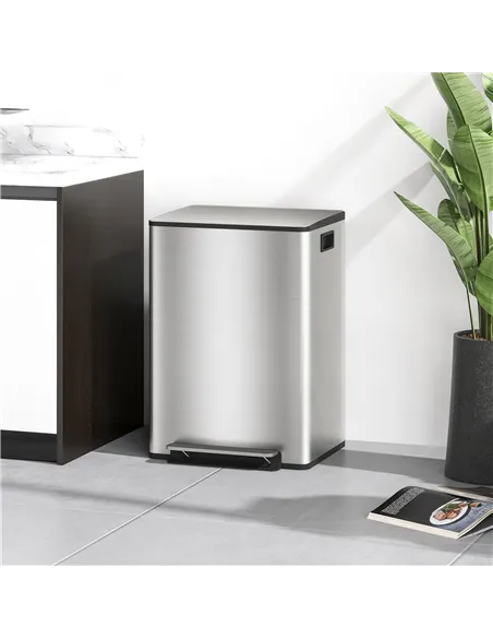 HOMCOM 60L Dual Compartment Stainless Steel Bin, with Deodoriser Holders - Silver Tone