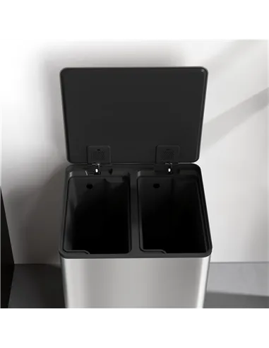 HOMCOM 60L Dual Compartment Stainless Steel Bin, with Deodoriser Holders - Silver Tone