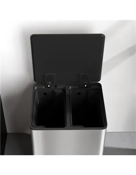 HOMCOM 60L Dual Compartment Stainless Steel Bin, with Deodoriser Holders - Silver Tone