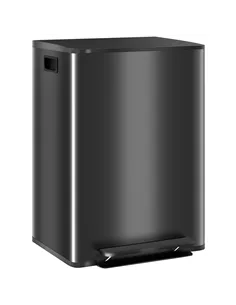 HOMCOM 60L Dual Compartment Stainless Steel Bin, with Deodoriser Holders - Black