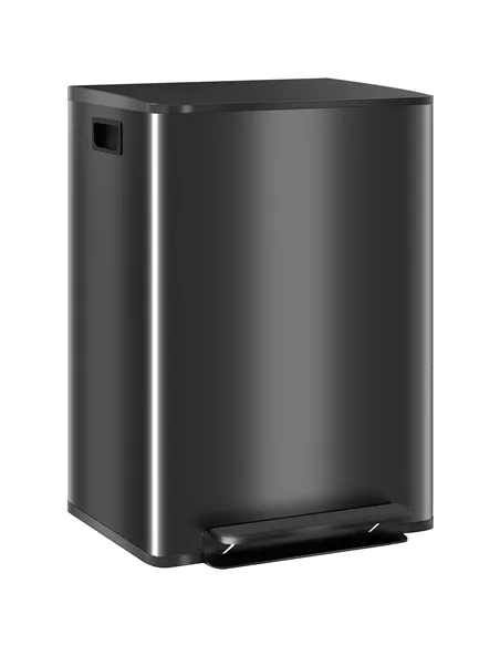 HOMCOM 60L Dual Compartment Stainless Steel Bin, with Deodoriser Holders - Black