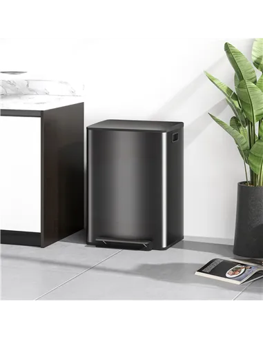 HOMCOM 60L Dual Compartment Stainless Steel Bin, with Deodoriser Holders - Black