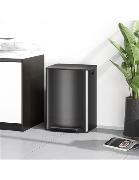 HOMCOM 60L Dual Compartment Stainless Steel Bin, with Deodoriser Holders - Black