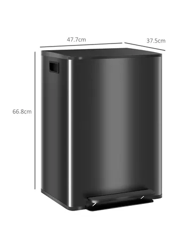 HOMCOM 60L Dual Compartment Stainless Steel Bin, with Deodoriser Holders - Black