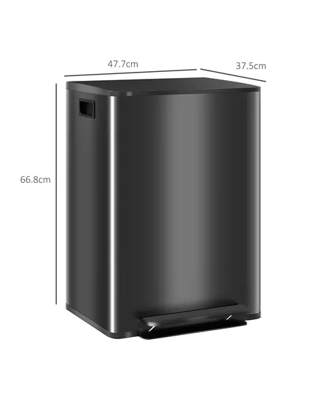 HOMCOM 60L Dual Compartment Stainless Steel Bin, with Deodoriser Holders - Black