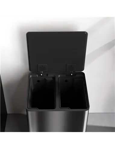 HOMCOM 60L Dual Compartment Stainless Steel Bin, with Deodoriser Holders - Black