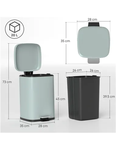 HOMCOM 20L Modern Boxy Metal Home Kitchen Bin - Light Green