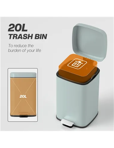 HOMCOM 20L Modern Boxy Metal Home Kitchen Bin - Light Green