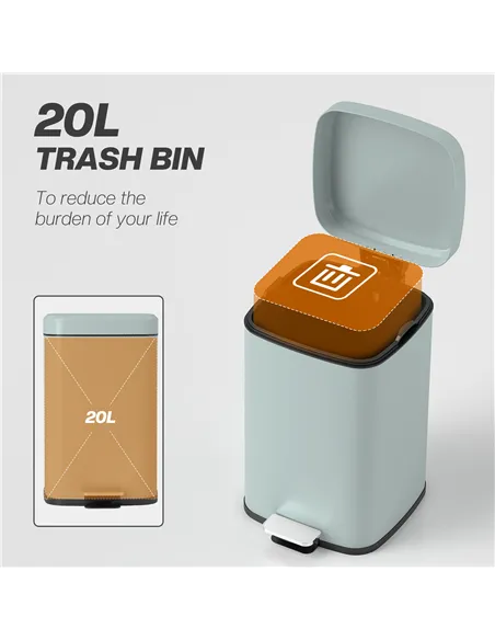 HOMCOM 20L Modern Boxy Metal Home Kitchen Bin - Light Green