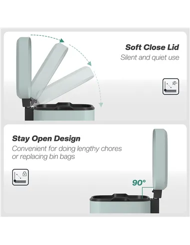 HOMCOM 20L Modern Boxy Metal Home Kitchen Bin - Light Green