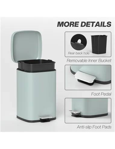 HOMCOM 20L Modern Boxy Metal Home Kitchen Bin - Light Green