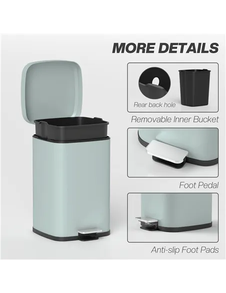 HOMCOM 20L Modern Boxy Metal Home Kitchen Bin - Light Green