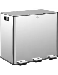 HOMCOM 3 x 15L Pedal Bin, Steel Triple Kitchen Bin with Soft Close Lid, Removable Inner Buckets, Fingerprint-Proof, Silver Tone