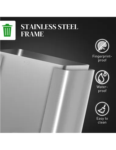 HOMCOM 3 x 15L Pedal Bin, Steel Triple Kitchen Bin with Soft Close Lid, Removable Inner Buckets, Fingerprint-Proof, Silver Tone