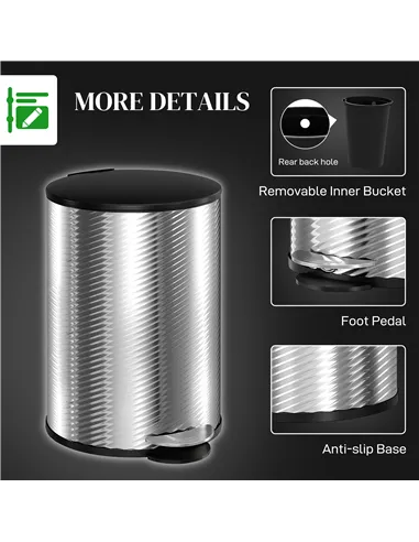 HOMCOM 20L Stainless Steel Compact Home Bin