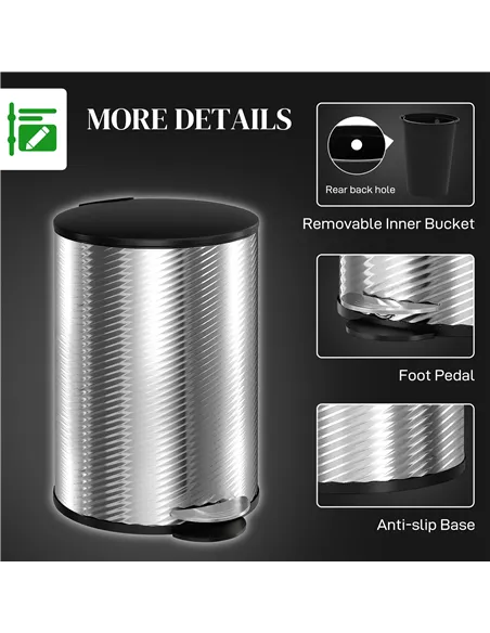 HOMCOM 20L Stainless Steel Compact Home Bin
